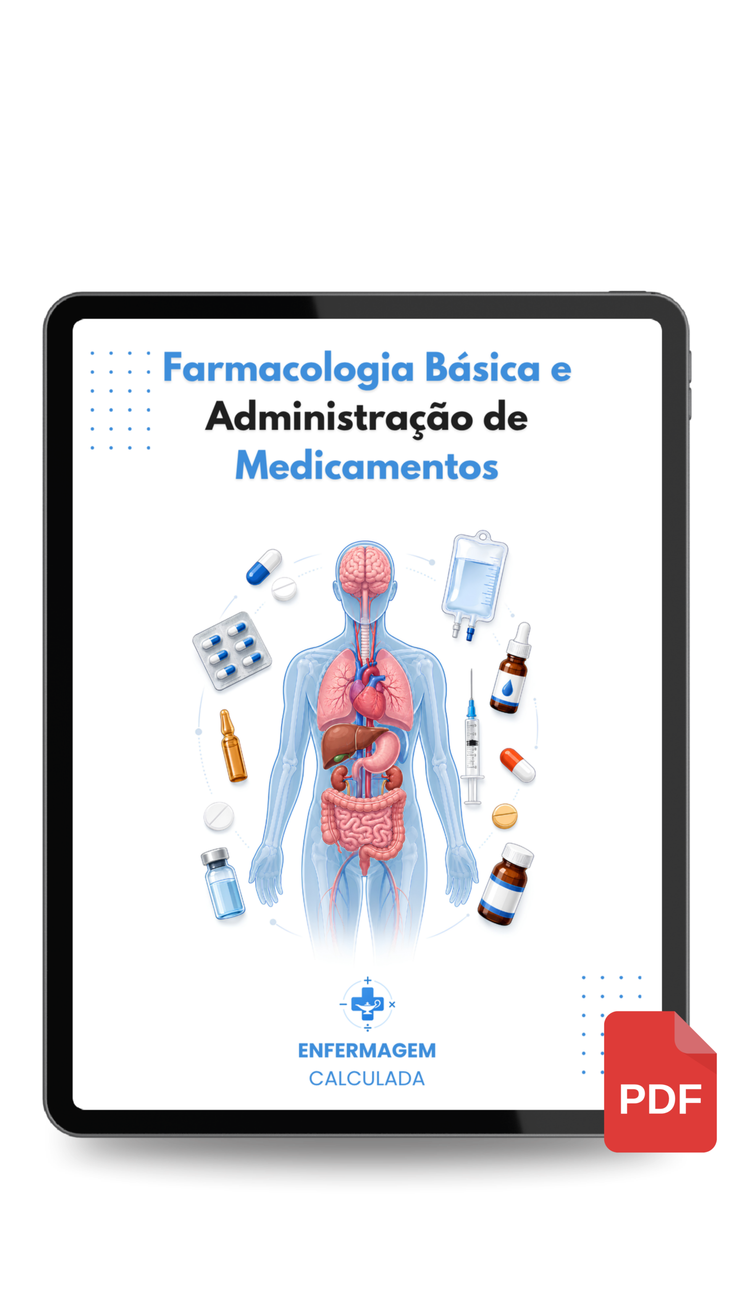 Mockup do guia Farmacologia Básica e Administração de Medicamentos